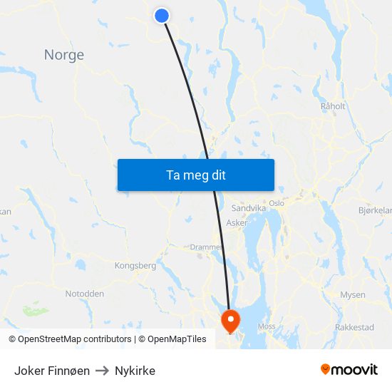 Joker Finnøen to Nykirke map