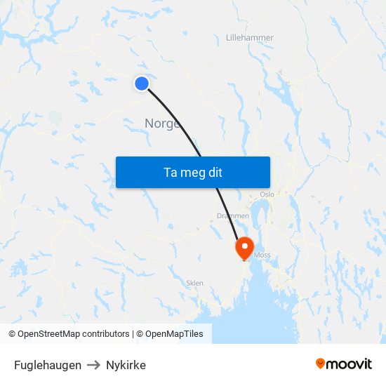Fuglehaugen to Nykirke map