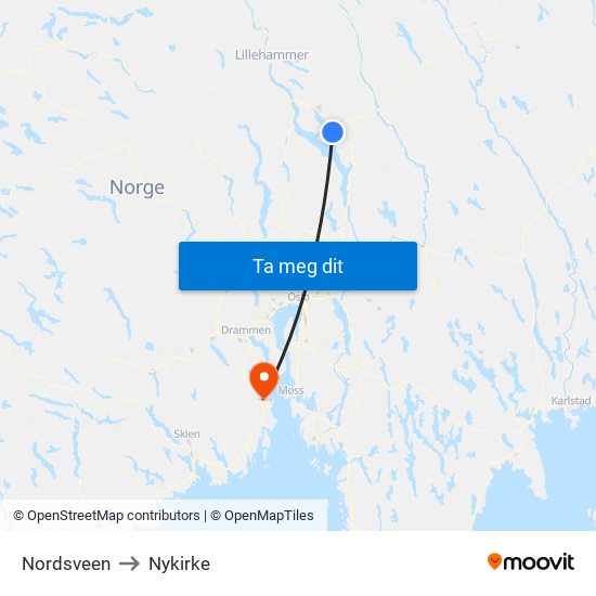 Nordsveen to Nykirke map