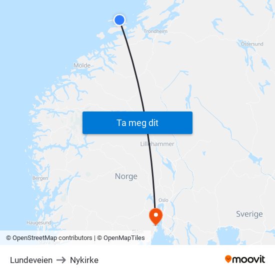 Lundeveien to Nykirke map