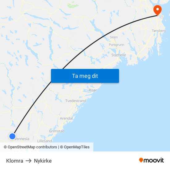 Klomra to Nykirke map