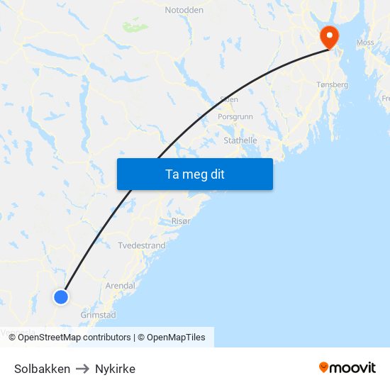 Solbakken to Nykirke map
