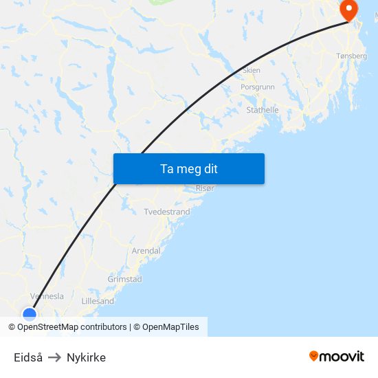 Eidså to Nykirke map