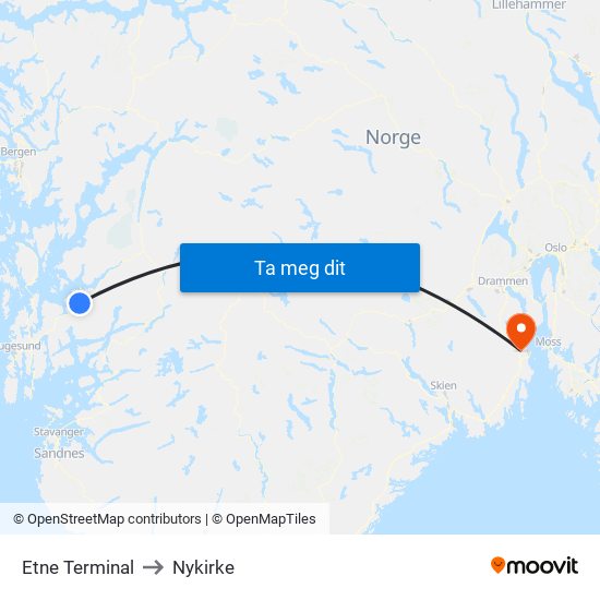 Etne Terminal to Nykirke map