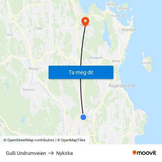 Gulli Undrumveien to Nykirke map