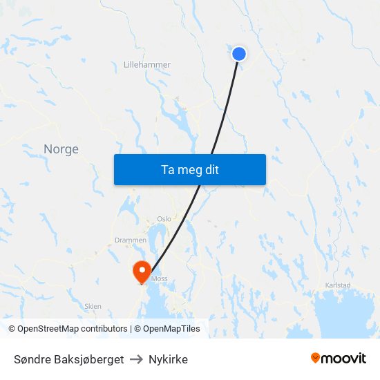 Søndre Baksjøberget to Nykirke map