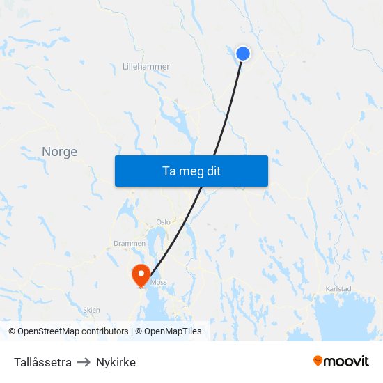 Tallåssetra to Nykirke map