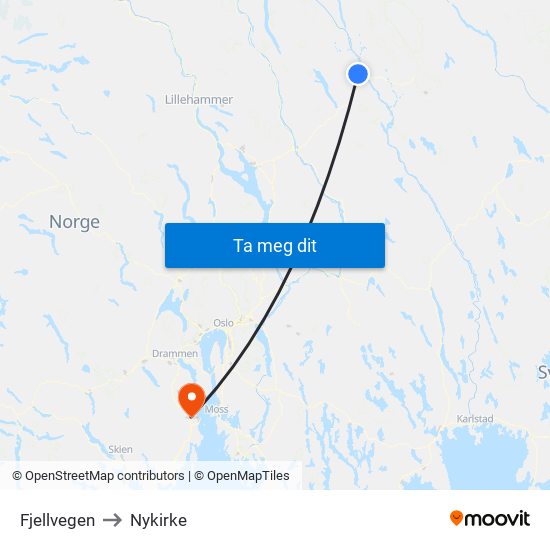 Fjellvegen to Nykirke map