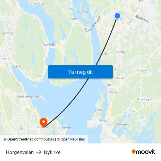 Horgenveien to Nykirke map