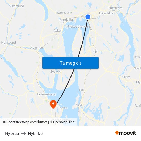 Nybrua to Nykirke map