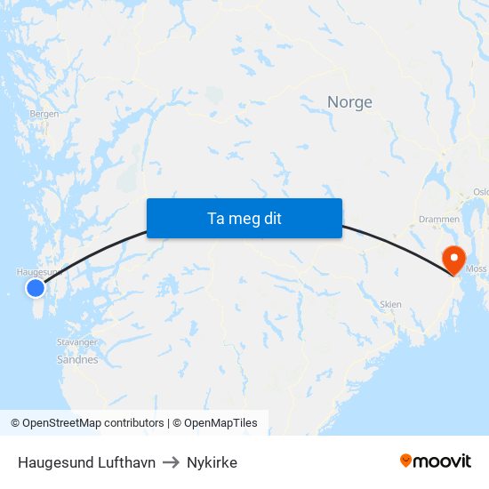 Haugesund Lufthavn to Nykirke map