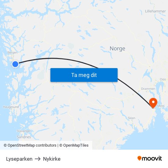 Lyseparken to Nykirke map