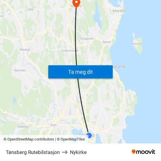 Tønsberg Rutebilstasjon to Nykirke map