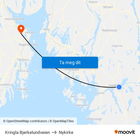 Kringla Bjerkelundveien to Nykirke map