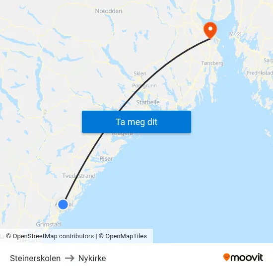 Steinerskolen to Nykirke map