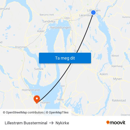 Lillestrøm Bussterminal to Nykirke map