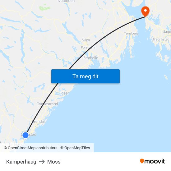 Kamperhaug to Moss map
