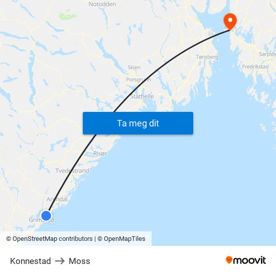 Konnestad to Moss map