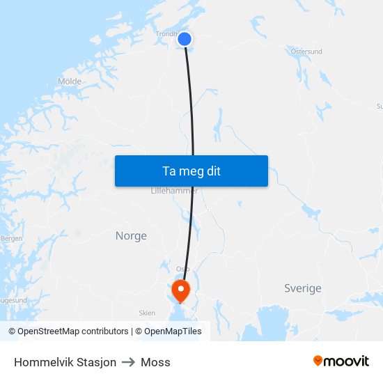 Hommelvik Stasjon to Moss map