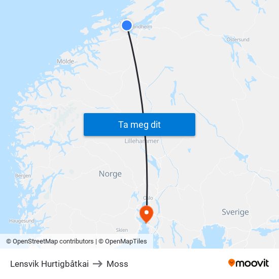 Lensvik Hurtigbåtkai to Moss map