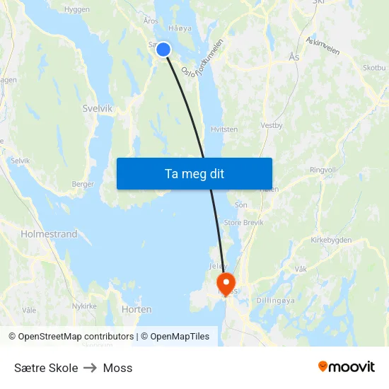 Sætre Skole to Moss map