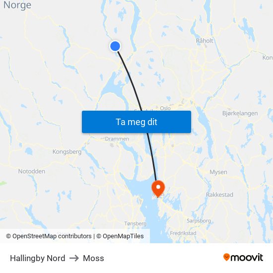 Hallingby Nord to Moss map