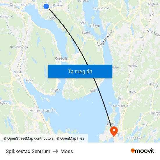Spikkestad Sentrum to Moss map