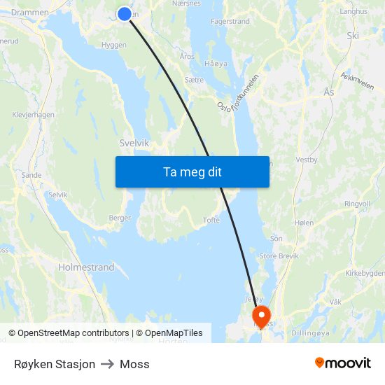 Røyken Stasjon to Moss map