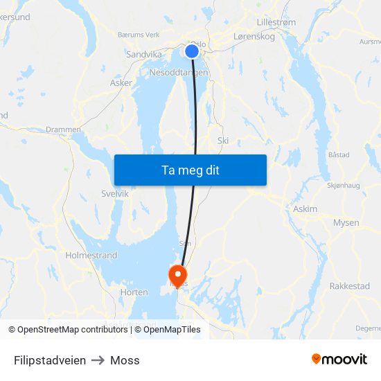 Filipstadveien to Moss map