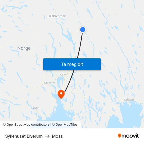 Sykehuset Elverum to Moss map