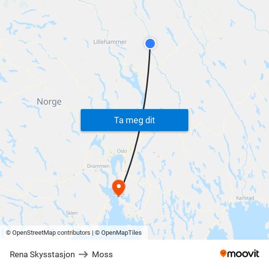 Rena Skysstasjon to Moss map