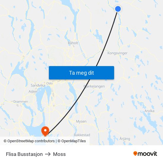 Flisa Busstasjon to Moss map