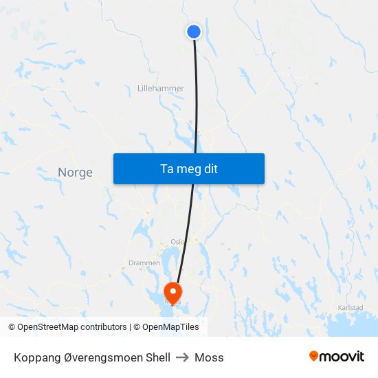 Koppang Øverengsmoen Shell to Moss map