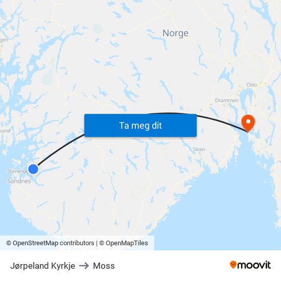 Jørpeland Kyrkje to Moss map