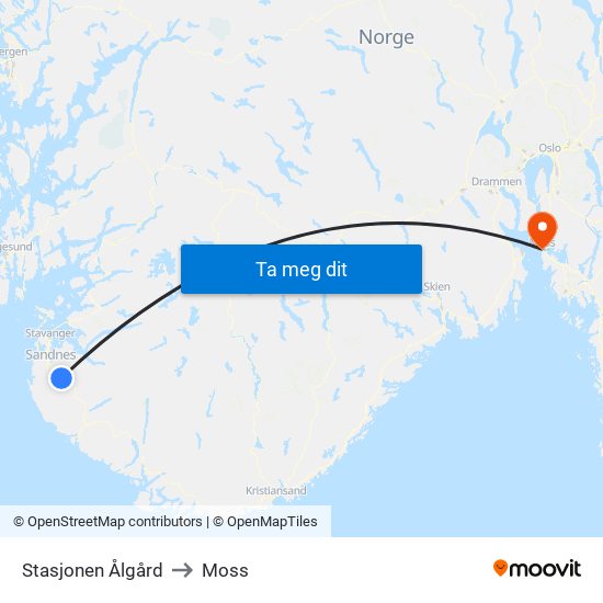 Stasjonen Ålgård to Moss map