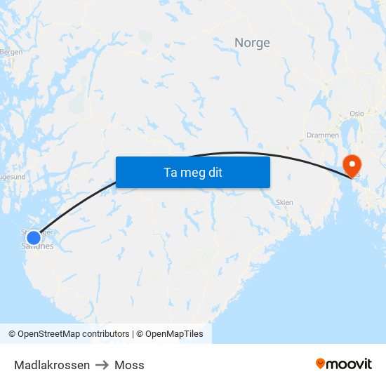 Madlakrossen to Moss map