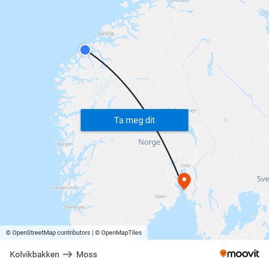 Kolvikbakken to Moss map