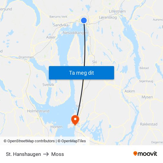 St. Hanshaugen to Moss map