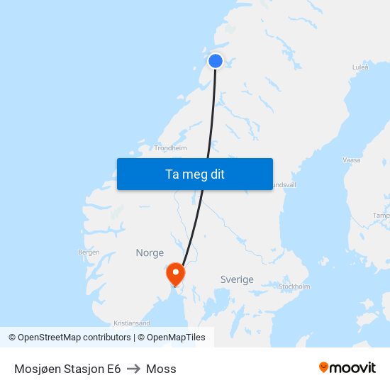 Mosjøen Stasjon E6 to Moss map