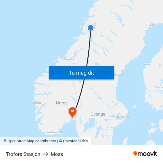 Trofors Stasjon to Moss map