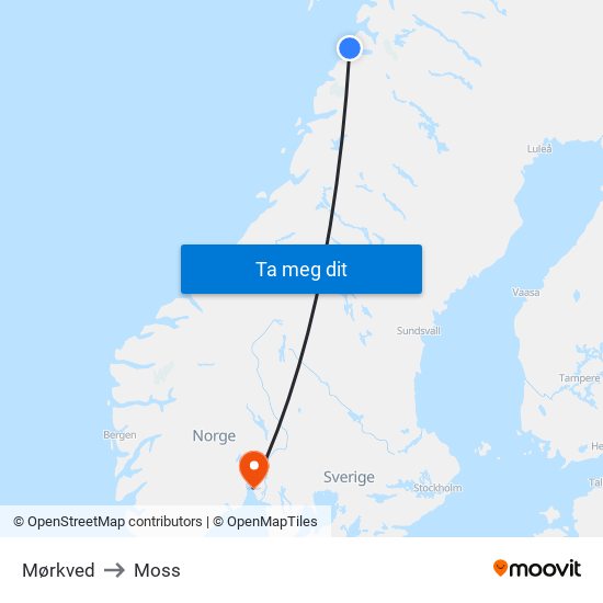 Mørkved to Moss map