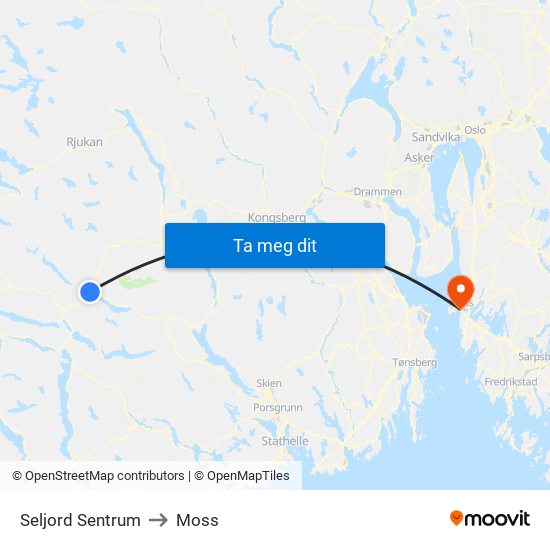 Seljord Sentrum to Moss map