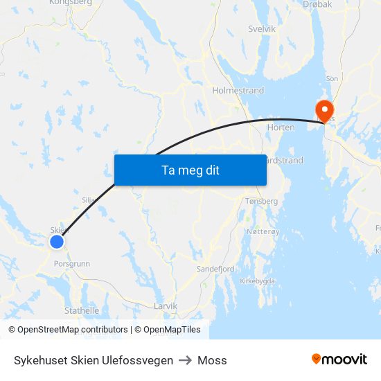 Sykehuset Skien Ulefossvegen to Moss map