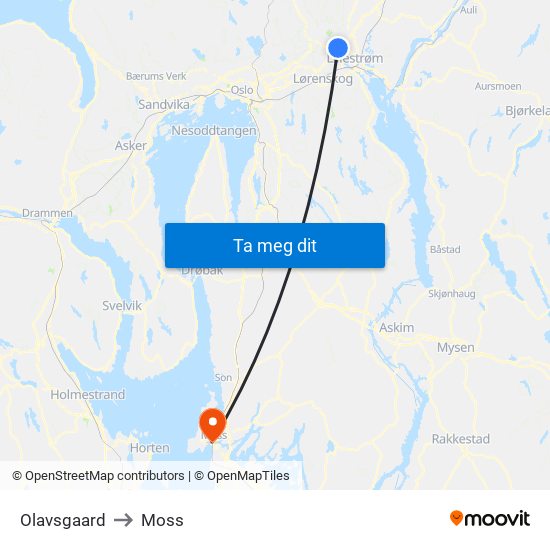 Olavsgaard to Moss map