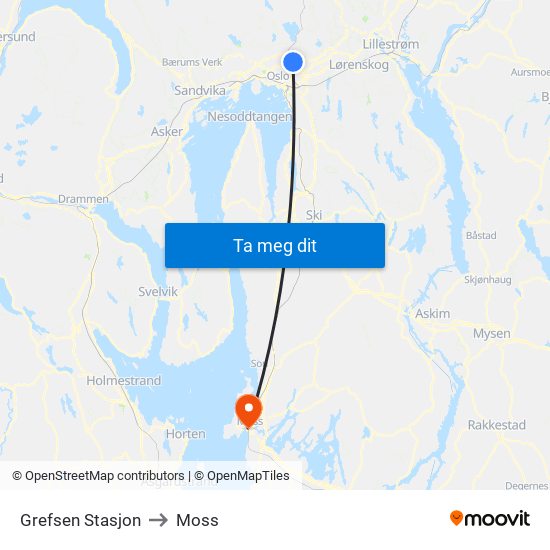 Grefsen Stasjon to Moss map