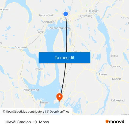 Ullevål Stadion to Moss map