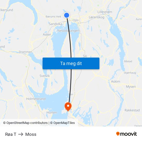 Røa T to Moss map