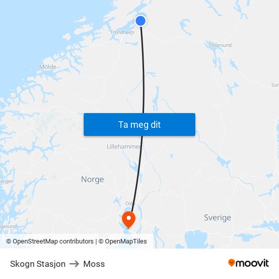 Skogn Stasjon to Moss map