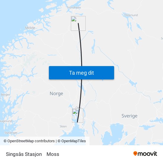 Singsås Stasjon to Moss map