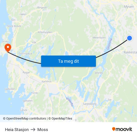 Heia Stasjon to Moss map